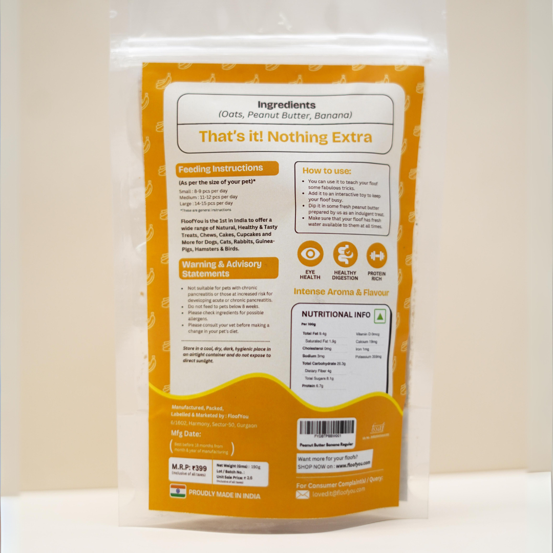 Peanut Butter-Banana Pure Veg Natural Healthy Dog Treat, Cookies, Biscuits & Snacks
