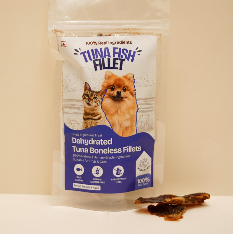 FloofYou Tuna Fillet Boneless Jerky Strips Dehydrated Natural Healthy Dog and Cat Treat